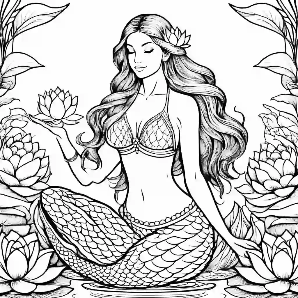 Mermaid with a Lotus coloring pages